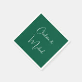 Serviette En Papier Calligraphie Élégant Vert Plaine Simple Noms (Coin)