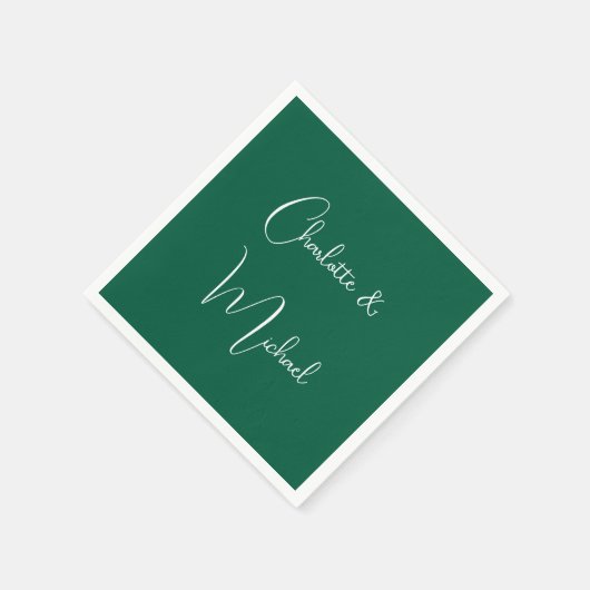 Serviette En Papier Calligraphie Élégant Vert Plaine Simple Noms (Coin)