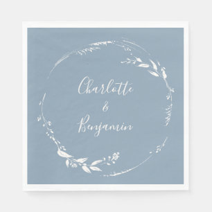 Serviette En Papier Calligraphie florale bleu poussiéreux Monogramme