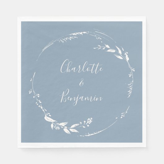 Serviette En Papier Calligraphie florale bleu poussiéreux Monogramme (Devant)