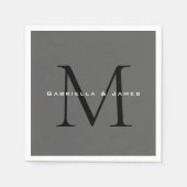 Serviette En Papier Calligraphie gris-noir monogramme (Devant)