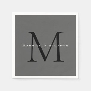 Serviette En Papier Calligraphie gris-noir monogramme