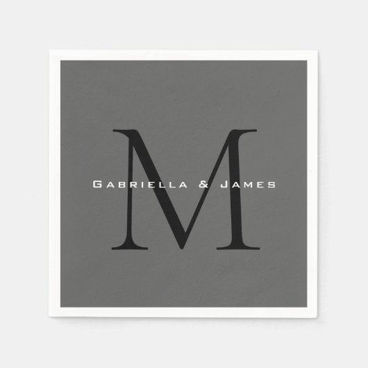 Serviette En Papier Calligraphie gris-noir monogramme (Devant)