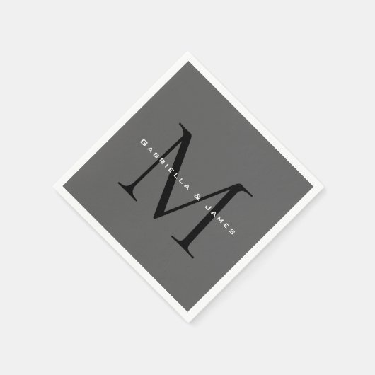Serviette En Papier Calligraphie gris-noir monogramme (Coin)