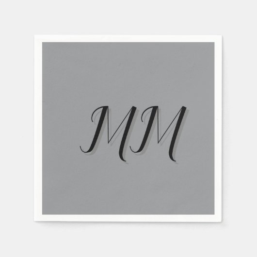 Serviette En Papier Calligraphie gris-noir monogramme (Devant)
