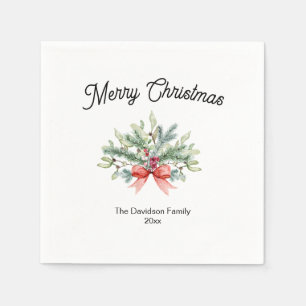 Serviette En Papier Calligraphie Joyeux Noël Famille Verdure