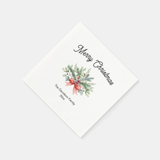 Serviette En Papier Calligraphie Joyeux Noël Famille Verdure (Coin)