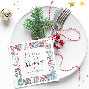 Serviette En Papier Calligraphie Lettering Joyeux Noël vert