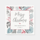 Serviette En Papier Calligraphie lettrage Joyeux Noël Verdure (Devant)