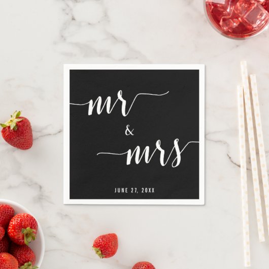 Serviette En Papier Calligraphie Mariage noir serviettes (En situation)