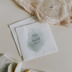 Serviette En Papier Calligraphie Mariage vert et blanc