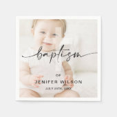Serviette En Papier Calligraphie minimaliste Photo Baptême bébé (Devant)