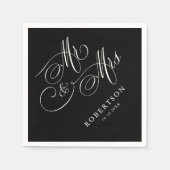 Serviette En Papier Calligraphie moderne intemporelle noir & blanc mar (Devant)