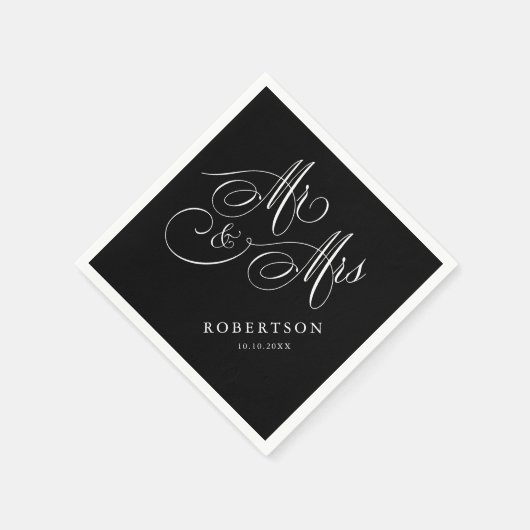 Serviette En Papier Calligraphie moderne intemporelle noir & blanc mar (Coin)