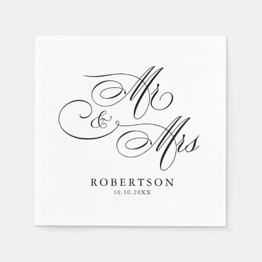 Serviette En Papier Calligraphie moderne intemporelle noir & blanc mar (Devant)