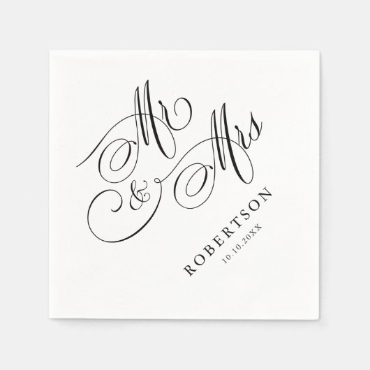 Serviette En Papier Calligraphie moderne intemporelle noir & blanc mar (Devant)