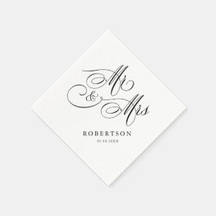 Serviette En Papier Calligraphie moderne intemporelle noir & blanc mar