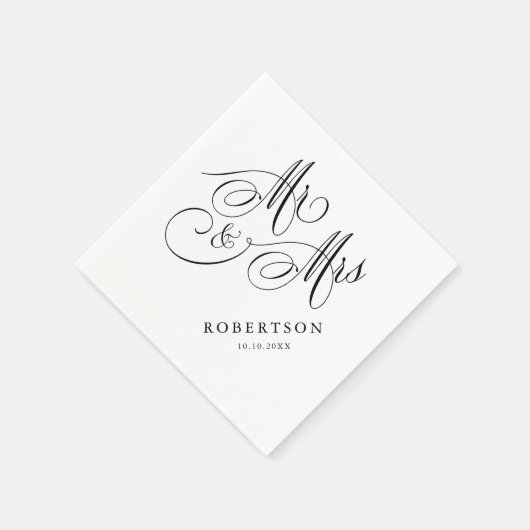 Serviette En Papier Calligraphie moderne intemporelle noir & blanc mar (Coin)