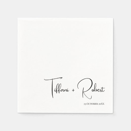 Serviette En Papier Calligraphie moderne Mariage noir et blanc (Devant)