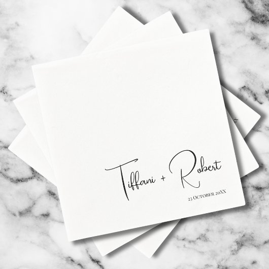 Serviette En Papier Calligraphie moderne Mariage noir et blanc