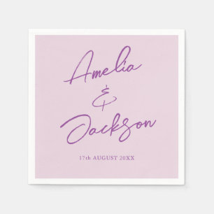 Serviette En Papier Calligraphie moderne Mariage rose pâle