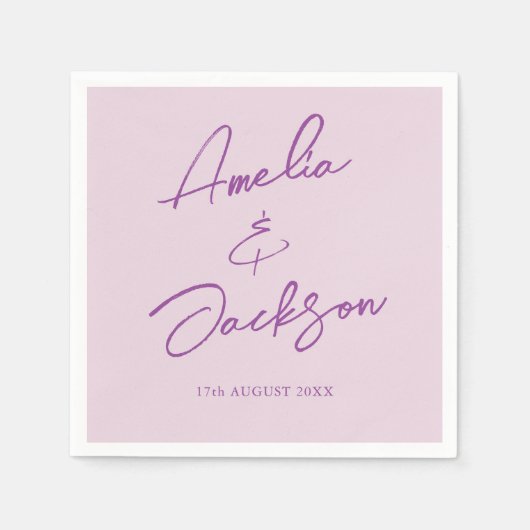 Serviette En Papier Calligraphie moderne Mariage rose pâle (Devant)