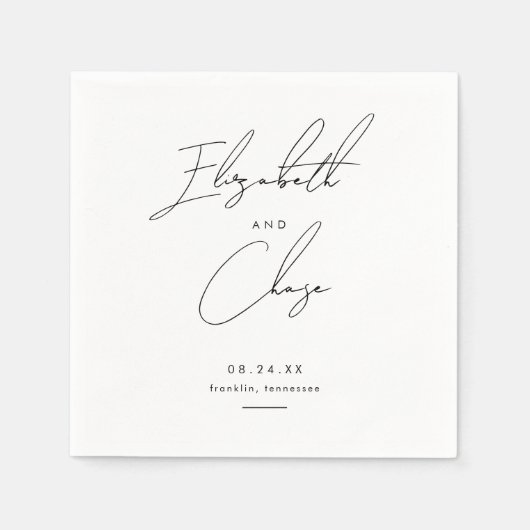 Serviette En Papier Calligraphie moderne Noms Mariage élégant (Devant)