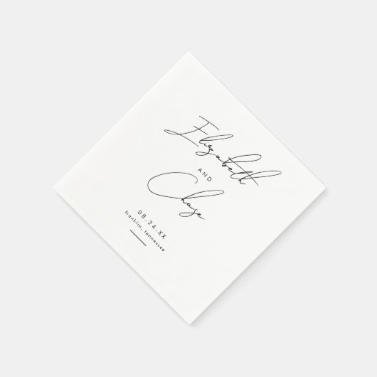 Serviette En Papier Calligraphie moderne Noms Mariage élégant (Coin)