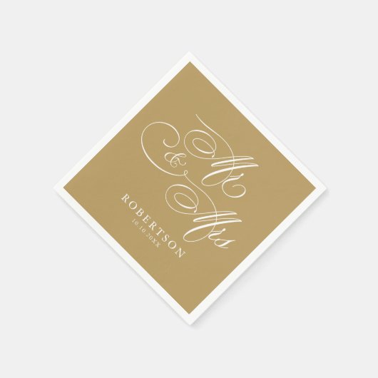 Serviette En Papier Calligraphie moderne or intemporel et mariage blan (Coin)