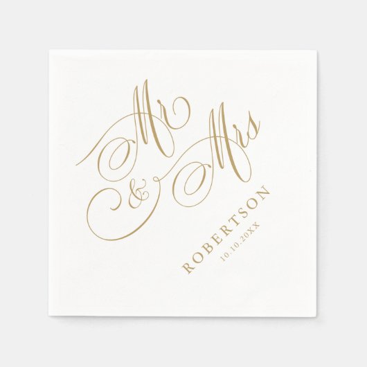 Serviette En Papier Calligraphie moderne or intemporel et mariage blan (Devant)