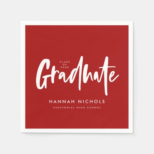 Serviette En Papier Calligraphie moderne Red Graduation Party (Devant)
