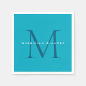 Serviette En Papier Calligraphie monogramme Azure Blue Modern Plain (Devant)