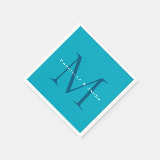 Serviette En Papier Calligraphie monogramme Azure Blue Modern Plain (Coin)