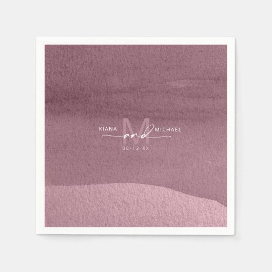 Serviette En Papier Calligraphie Monogramme Mariage Mauve ID771 (Devant)