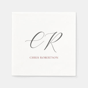 Serviette En Papier Calligraphie Monogramme Nom Black White Cadeau per