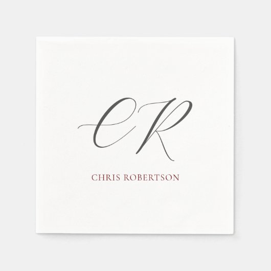 Serviette En Papier Calligraphie Monogramme Nom Black White Cadeau per (Devant)