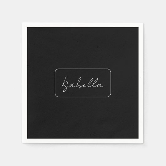 Serviette En Papier Calligraphie Noir Blanc Plaine Créative Nom modern (Devant)