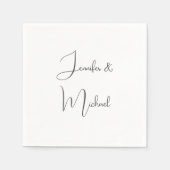 Serviette En Papier Calligraphie Noms Élégant Plat Simple Gris Blanc (Devant)