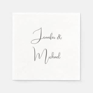 Serviette En Papier Calligraphie Noms Élégant Plat Simple Gris Blanc