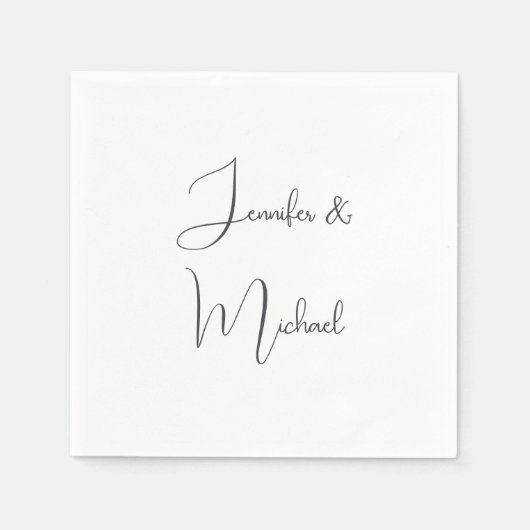 Serviette En Papier Calligraphie Noms Élégant Plat Simple Gris Blanc (Devant)