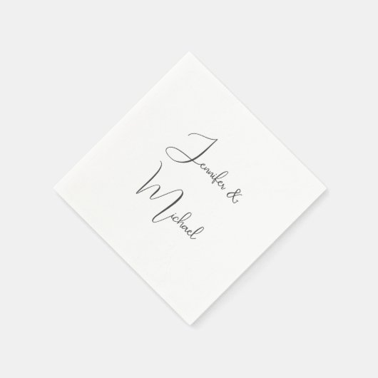 Serviette En Papier Calligraphie Noms Élégant Plat Simple Gris Blanc (Coin)