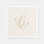Serviette En Papier Calligraphie Or Délicate | Mariage de monogramme d (Devant)