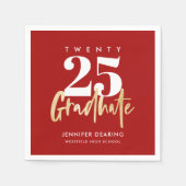 Serviette En Papier Calligraphie Or moderne Photo Graduation Rouge (Devant)