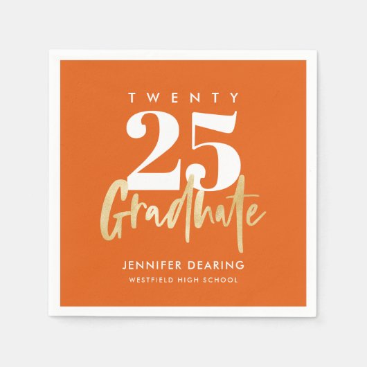 Serviette En Papier Calligraphie Or Moderne Photo Orange Graduation (Devant)