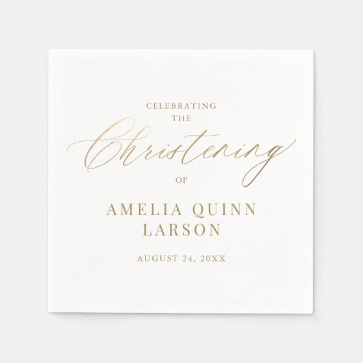 Serviette En Papier Calligraphie Or Simple Elegant Script Christening (Devant)