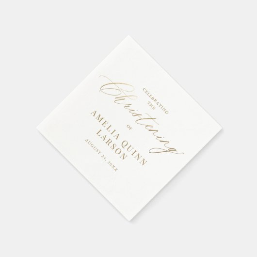 Serviette En Papier Calligraphie Or Simple Elegant Script Christening (Coin)
