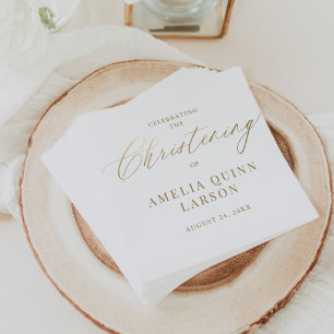 Serviette En Papier Calligraphie Or Simple Elegant Script Christening