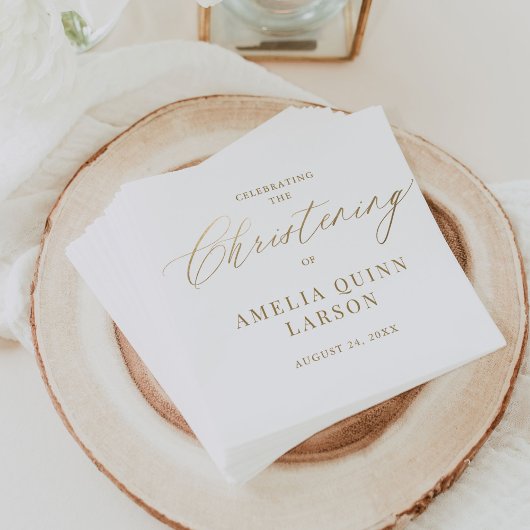 Serviette En Papier Calligraphie Or Simple Elegant Script Christening