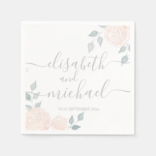 Serviette En Papier Calligraphie romantique aquarelle rose