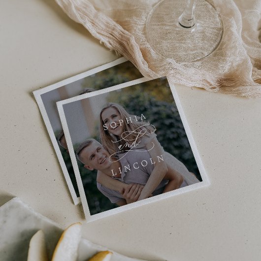 Serviette En Papier Calligraphie romantique Dark Photo Mariage Napkin